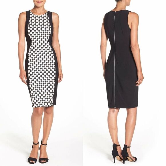 New! ADRIANNA PAPELL Women's Dot Jacquard Colorblock Dress Size 10 - Picture 1 of 7